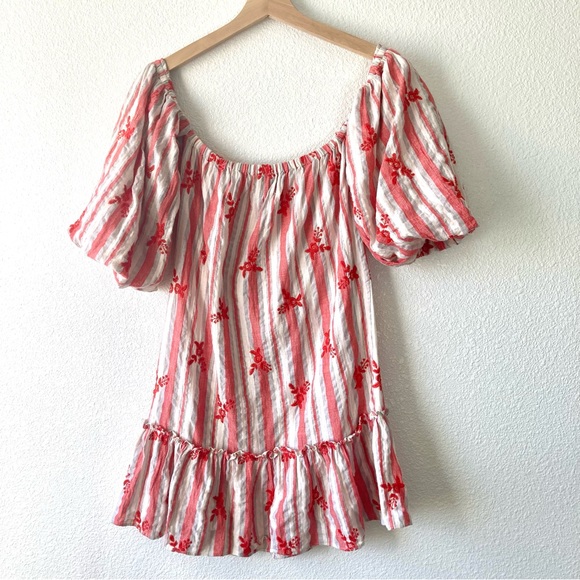 Misa Los Angeles Mini Dress Floral Striped Off The Shoulder Embroidered Small - Picture 2 of 15